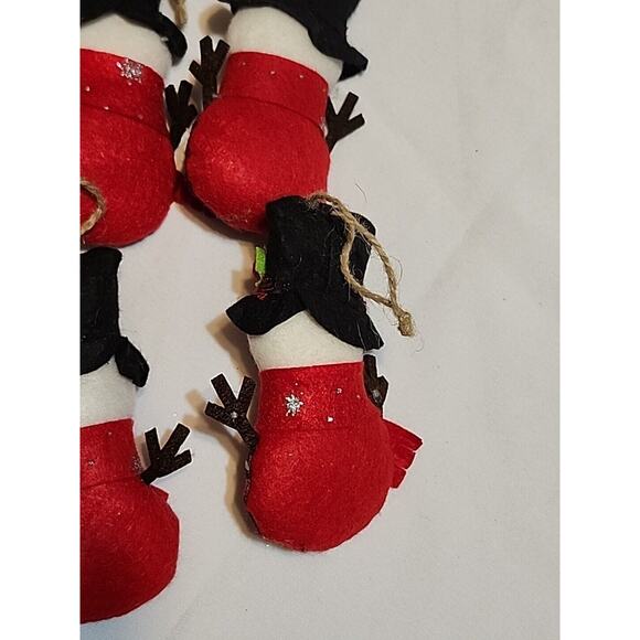 Set of 6 Red Buffalo Check Felt Snowman Ornaments with Top Hats 5.5" - Picture 10 of 10